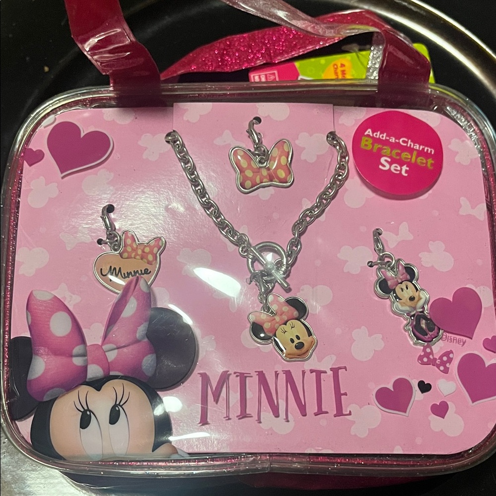 Disney Minnie Mouse Pink and Silver Charm Set